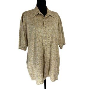 Pierre Cardin Mens XL Beige Geometric Print Short Sleeve Button-Up Shirt